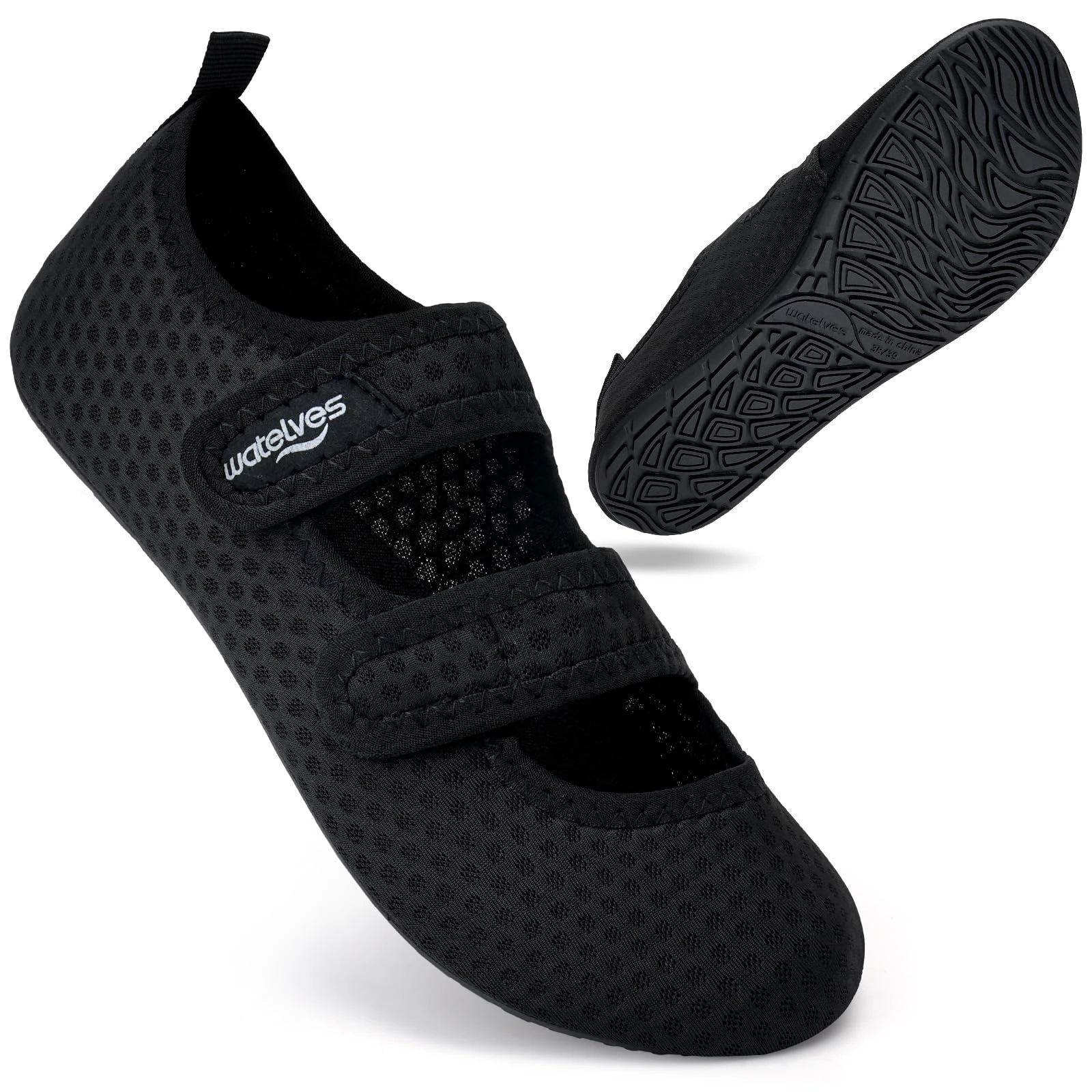 WateLves Water Shoes Barefoot Shoes Mens Women Beach Socks Aqua Swim Swimming sea Pool(Black mesh 4.5/5.5)