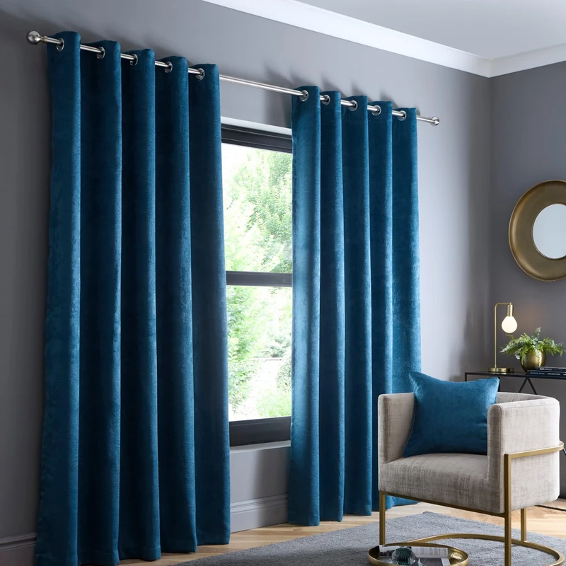 Fusion Strata Teal Eyelet Curtains – 90x90 (W229 x L229cm) – Thermal Insulated Drapes – 2 Panels for Bedroom or Living Room – Modern Teal Blue Window Treatment