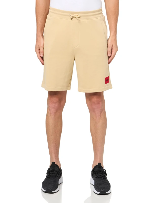 Hugo Men's Square Logo Pull on Jersey Shorts, Mojave Dessert, Medium