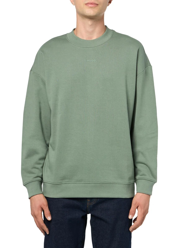 HUGO Men's Small Logo French Terry Sweatshirt, Green Wreath, XXL - Image 1