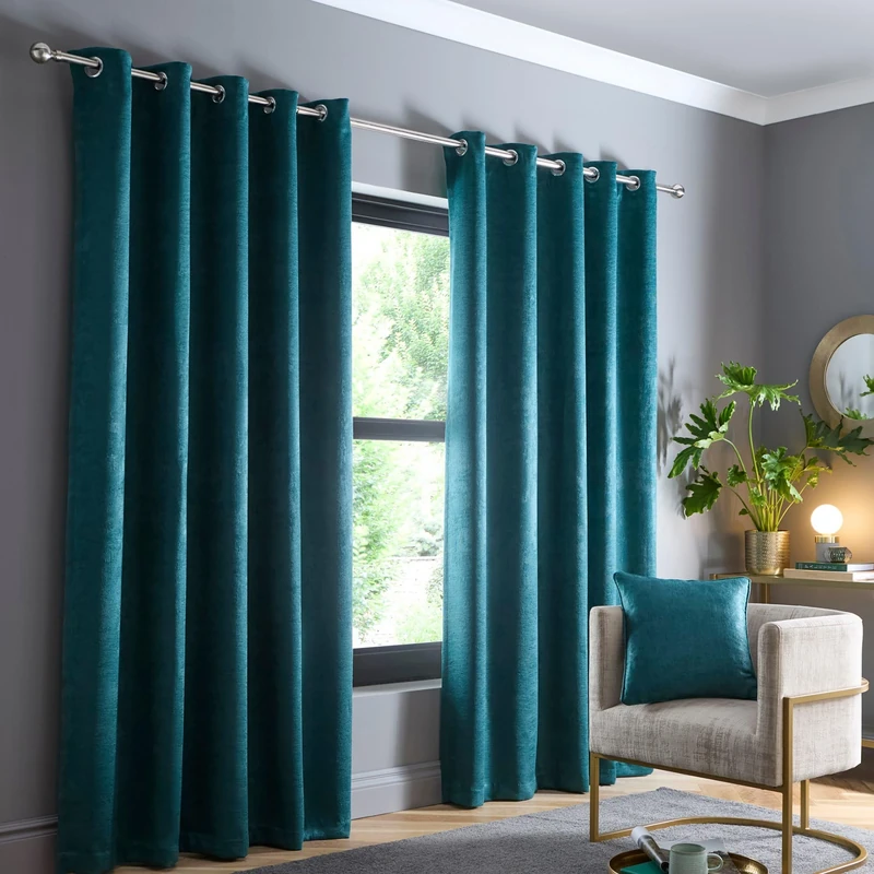 Fusion Strata Eyelet Curtains – Forest Green, W229 x L229cm (90x90) – Thermal Blackout Drapes, 2 Panels – Stylish Curtains for Bedroom, Living Room & Doorways