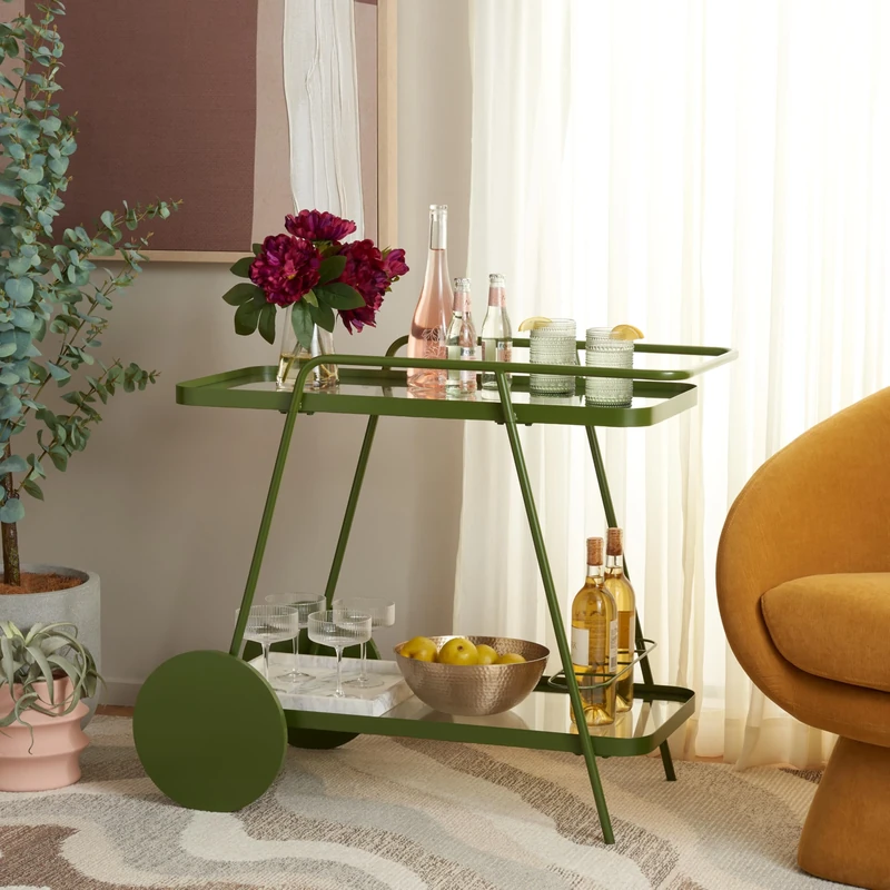 Safavieh Modern 2 Tier Bar Cart, in Green, 91 x 47 x 76