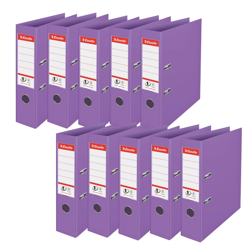 Esselte No.1 A4 Folder PP 10 Pack, 500 Sheet Capacity, 75 mm Spine Width, Lightweight & Durable A4 Folder for Home/Office, Desk Organisation, Colour'Breeze Series, Lavender, 628432