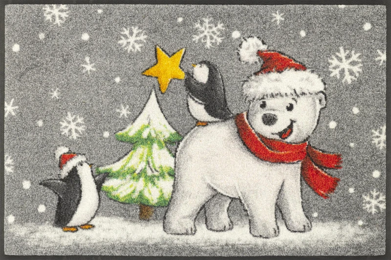 Wash+Dry Polar Friends Doormat, 50 x 75 cm, Washable for Indoor and Outdoor Use, Colourful