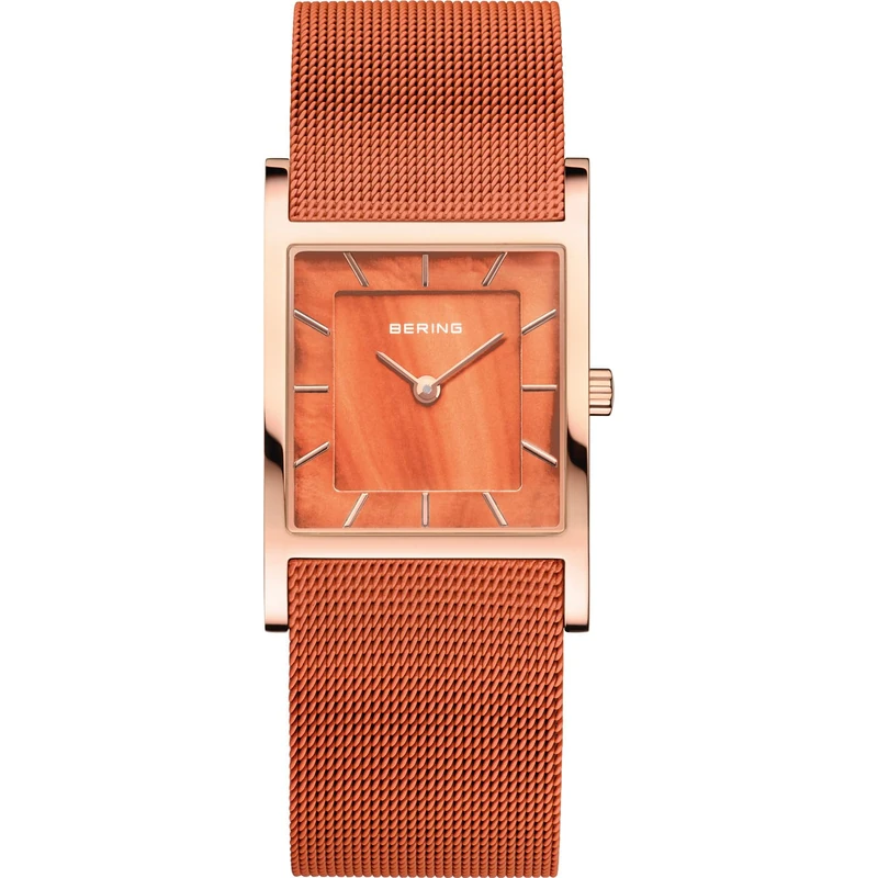 BERING Women's Quartz Watch, 26 mm Rose-Gold Stainless-Steel Case and Orange Dial, Milanese Strap, Sapphire Crystal, 5 ATM, 10426-565-S