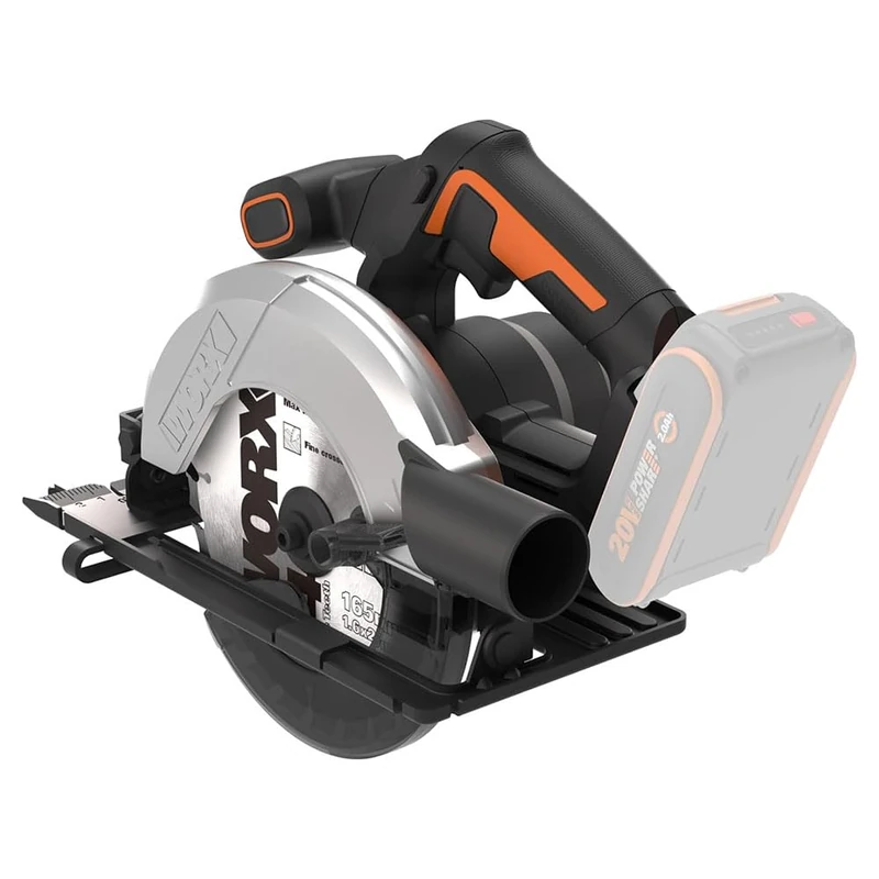 WORX WX526.9 Cordless Circular Saw 20V - 165mm Saw Blade - 0-50° Tilt Angle Tool-Free Adjustment - 55mm Max Cut (90°) - Compact Design - Suction Adapter - Battery & Charger Not Included