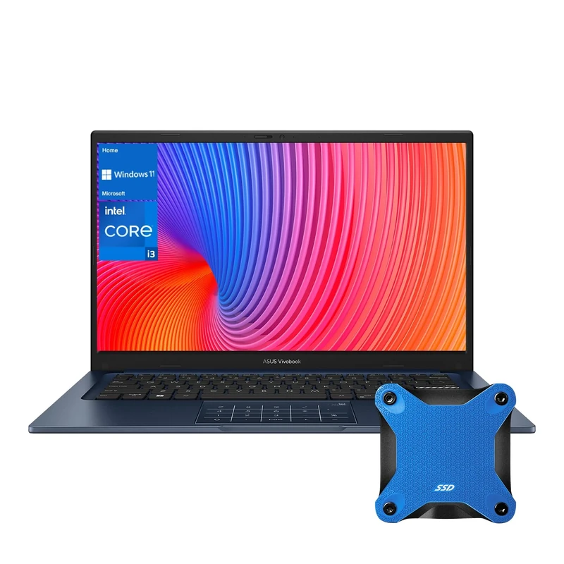 ASUS Vivobook 14 FHD Laptop, Core i3-1215U, 8GB RAM, 128GB SSD, Quiet Blue, Windows 11 Home + Cleaning Cloth