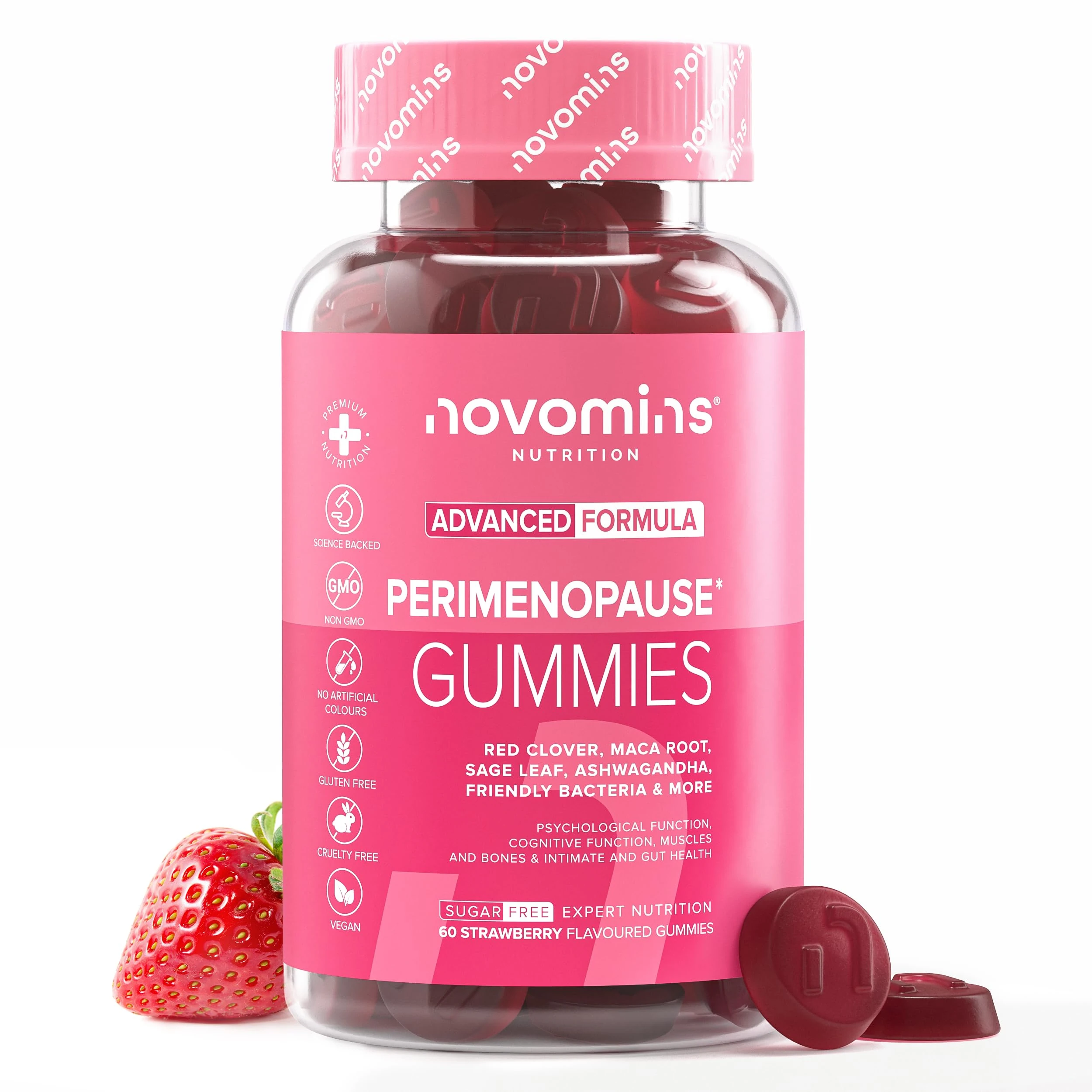 Perimenopause Gummies - Perimenopause Supplements with Red Clover, Sage Leaf, Zinc, Ashwagandha - Sugar-Free - Vegan - Peri & Menopause Supplements - Hormone Balance for Women - 60 Gummies - Novomins