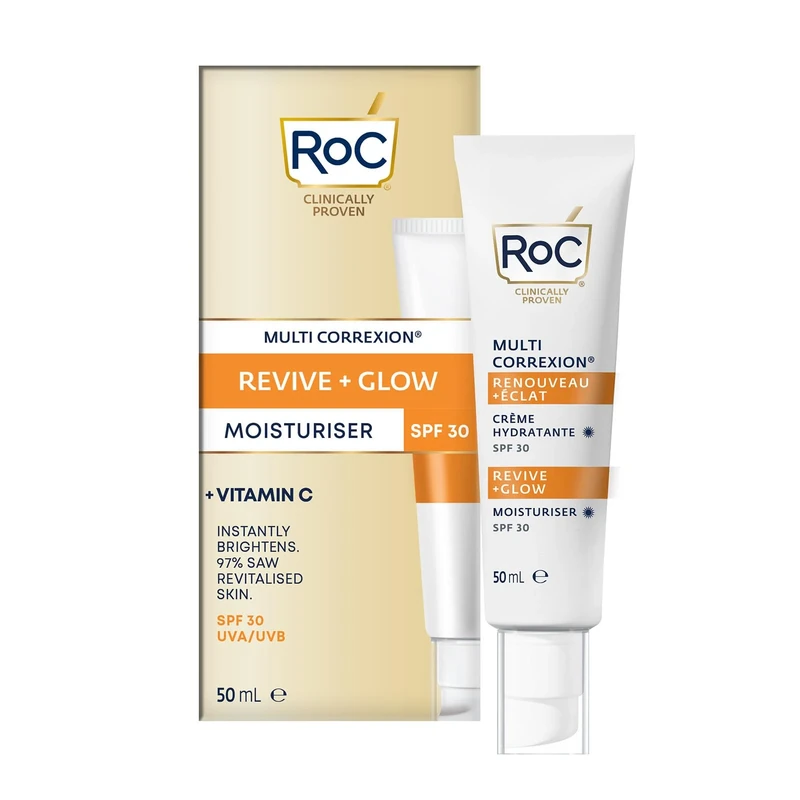 RoC Multi Correxion Revive + Glow Moisturiser SPF 30 | Light Face Cream with Vitamin C | 50 ml
