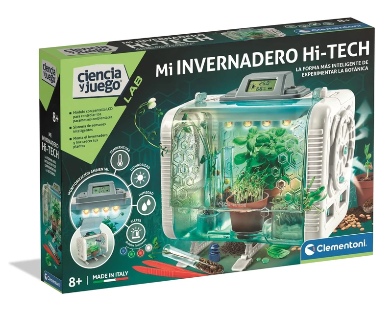 Clementoni - Technological Greenhouse - Botany Set for Children - Experiment with Gardening and Science - Temperature Control Humidity and Light - LCD Display - Ages 8-55562