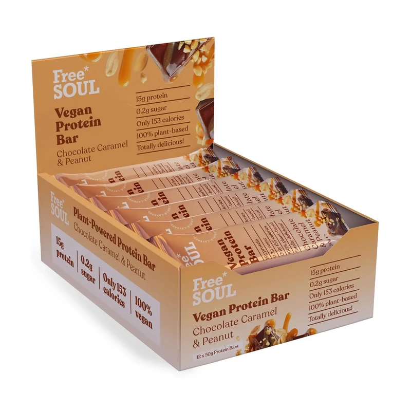 Vegan Protein Bars 12 x 50g | Plant Based Chocolate Protein Bars | Delicious Dairy Free, Low Sugar, Low Carb Bars | Sucralose Free, Gluten Free | 15g of Protein per Bar | Free Soul