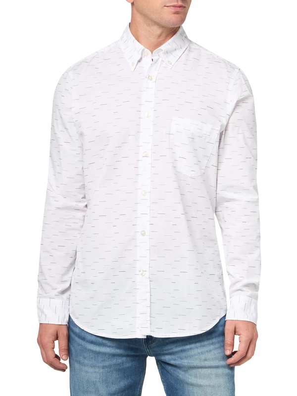 BOSS Mens Rickert Long Sleeve Oxford Shirt, White Oak, XL - Image 1
