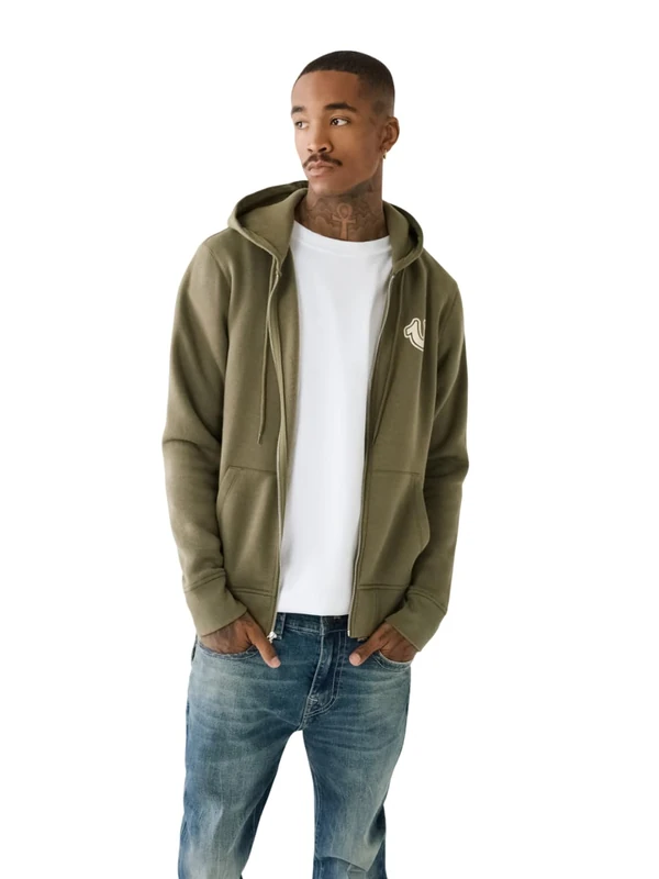 True Religion Men's Core Zip Up Hoodie, Kalamata, M