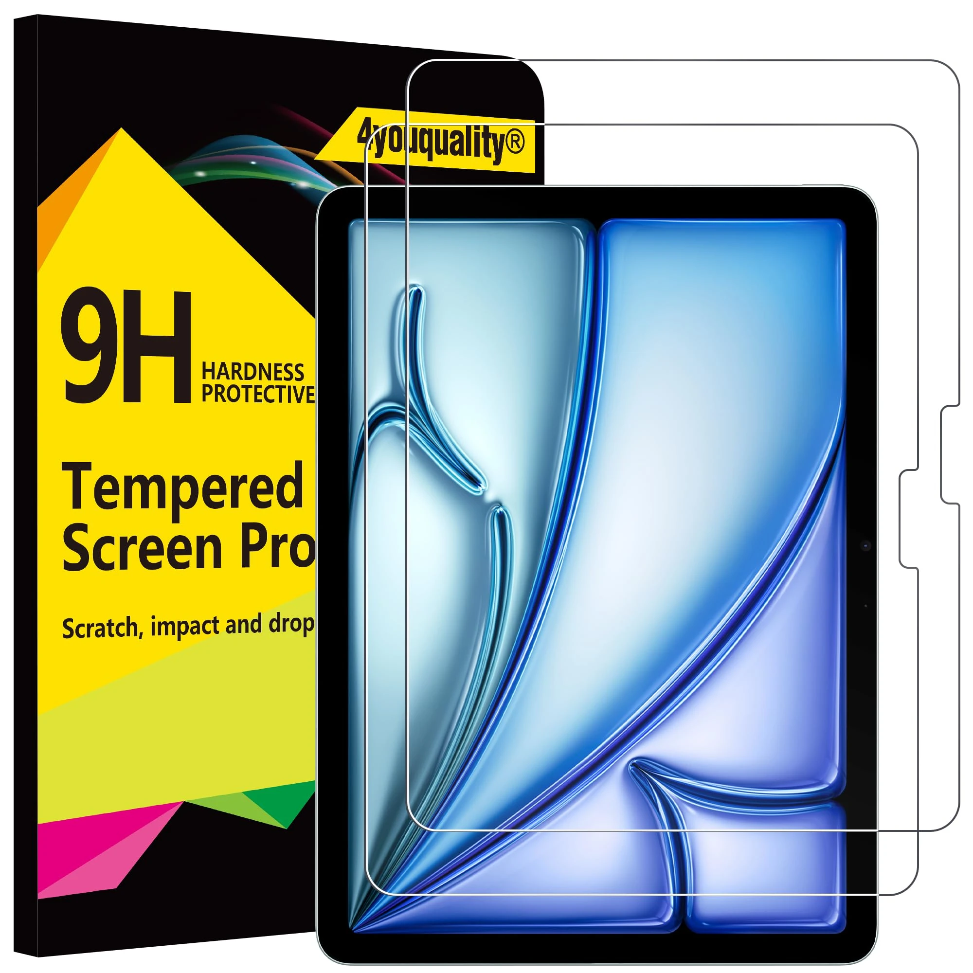 4youquality [2-Pack Screen Protector for iPad Air 11-Inch M3/M2 (2025/2024), 9H Tempered Glass Film, Anti-Scratch, Impact-Resistant, HD-Clear