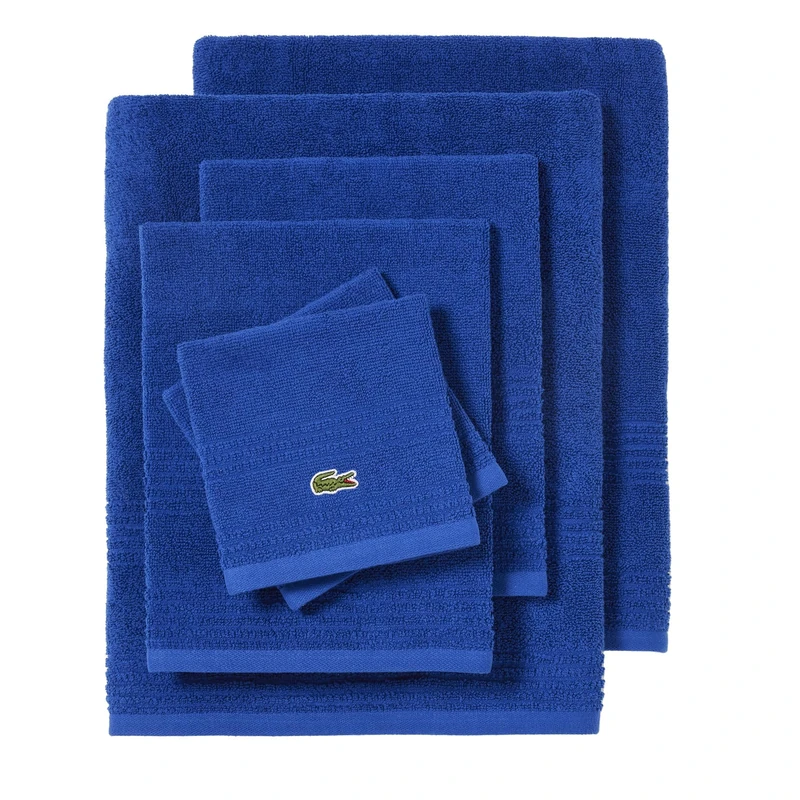 Lacoste Grand Slam 6-Piece Towel Set – Soft and Absorbent 100% Cotton Towels for Bathroom, Quick-Drying – Includes 2 Bath Towels, 2 Hand Towels, 2 Washcloths, Surf Blue