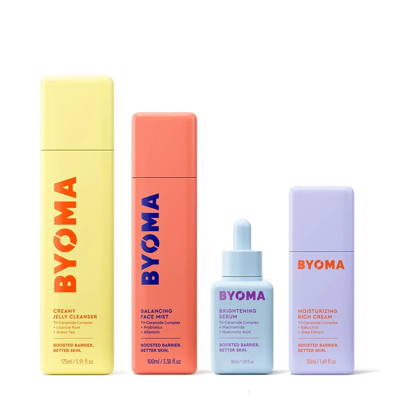 BYOMA Full Routine Bundle - Creamy Jelly Cleanser (175ml), Balancing Hydrating Face Mist (100ml), Brightening Serum (30ml) + Moisturizing Rich Cream (50ml)