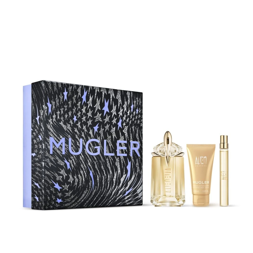 Mugler Alien Goddess Eau de Parfum, Women's Perfume Set, Floral Ambery Woody Scent, Refillable, Full Size, 60Ml, Purse Spray,10Ml, Body Lotion, 50Ml