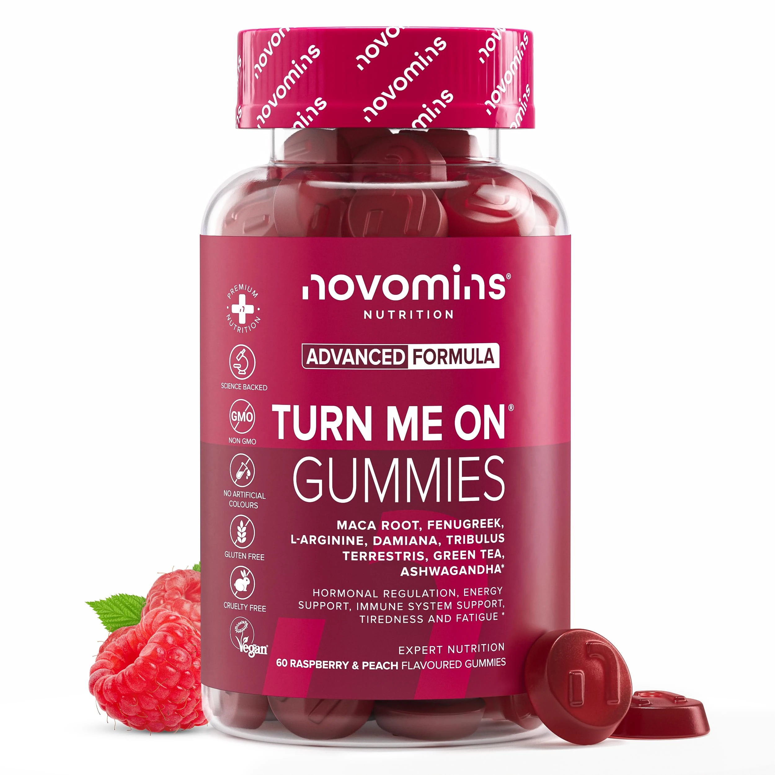 Turn Me On Gummies Women - Maca Root, Damiana, Fenugreek, Zinc, Vitamin B6 & Ashwagandha - Gluten-Free & Vegan - 60 Gummies for Women - Novomins