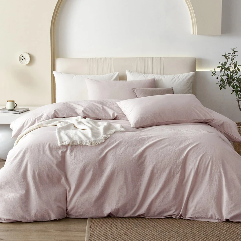 JIYUAN Oversized King Duvet Cover Set, 3-Piece - 100% Washed Cotton, Linen-Like Soft & Breathable with Zipper Closure, Includes 120x98 Inch Cover & 2 Pillowcases, Heathered Greyish Pink