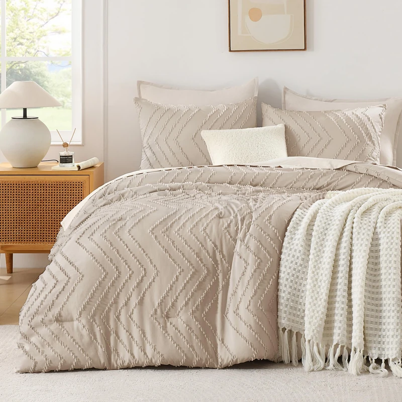 Andency Khaki Oversized Super King Comforter Set 120x120 Extra Large