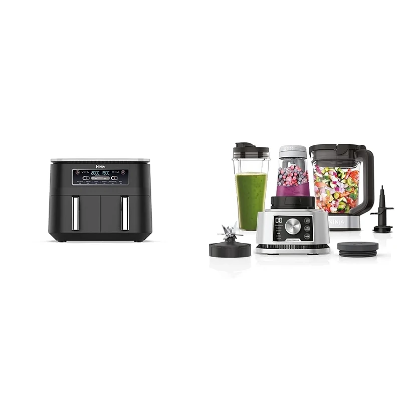 Ninja Foodi Dual Zone Digital Air Fryer, 2 Drawers, 7.6L, 6-in-1, Uses No Oil, Air Fry, Max Crisp & Foodi Power Nutri Blender 3-in-1, Blend Smoothie Bowls, Thick Spreads & Frozen Drinks