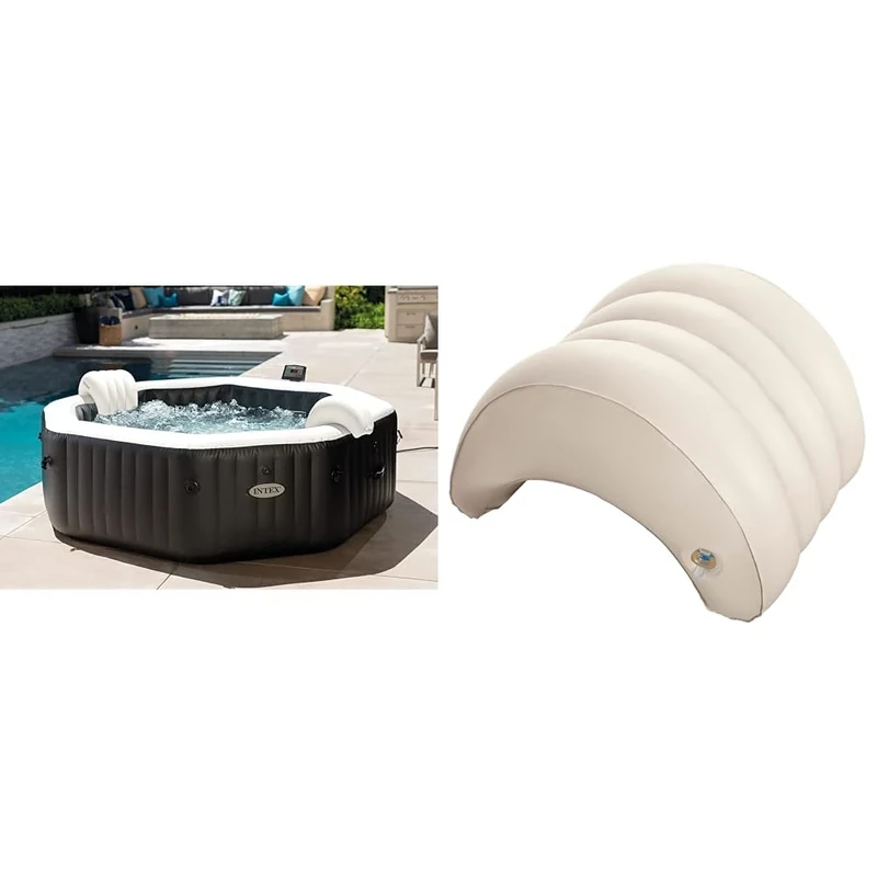 Intex 86IN X86IN X28IN Purespa Jet And Bubble Deluxe Set, Inflated size: 218cm x 218cm x 71cm (28462BS) & 'PureSpa' Head Rest