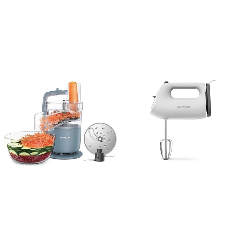 Kenwood, MultiPro Go FDP22.130GY, Food Processor, for Chopping, Slicing, Grating & QuickMix Lite, Lightweight Hand Mixer Twin Beaters with Slow Speed Start, SureEject Tool