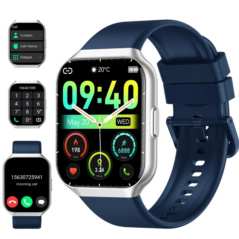 Smart Watch for Men Women (Answer/Make Call), 1.96" Smart Watches, IP68 Waterproof Fitness Tracker, 112+ Sport Modes, Pedometer, Heart Rate and Sleep Monitor, Smartwatch for Android iOS, Dark Blue