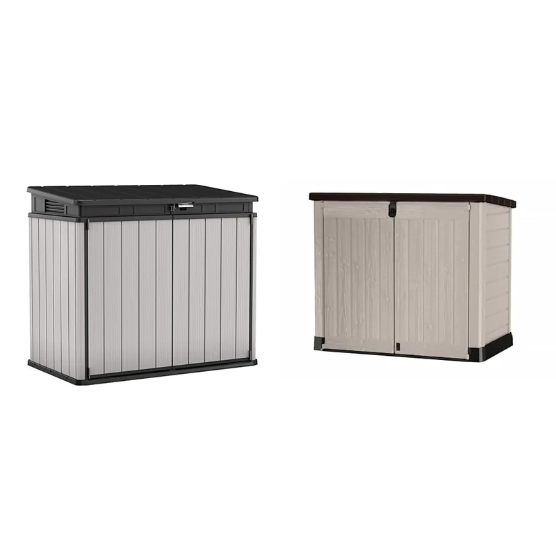 Keter Store It Out Premier XL Outdoor Garden Storage Shed, Grey and Black, 141 x 82 x 123.5 cm & 250001 Store It Out Pro Outdoor Storage Shed, 145.5 x 82 x 123cm Beige/Brown
