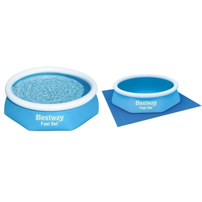 Bestway Fast Set Pool, Above Ground Swimming Pool for Kids and Adults, Outdoor Family Garden Pool, Inflatable Pool, 8ft & 58000 Ground Cloth Swimming Pool Floor Protector, 274 x 274 cm, Blue