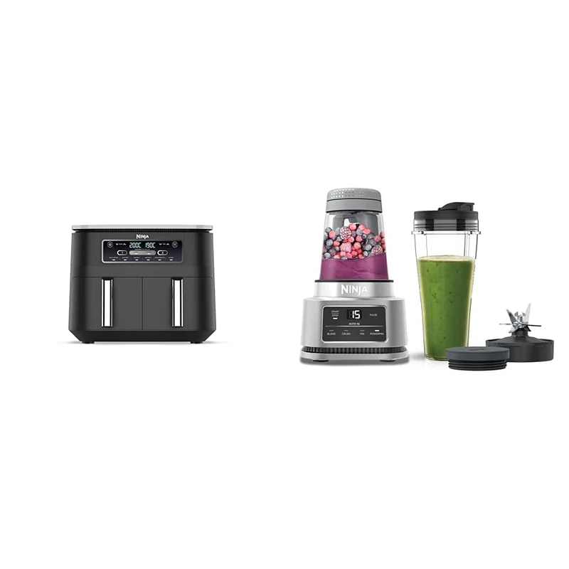 Ninja Foodi Dual Zone Digital Air Fryer, 2 Drawers, 7.6L, 6-in-1, Uses No Oil, Air Fry, Max Crisp & Foodi Power Nutri Blender 2-in-1, Blend Smoothie Bowls, Thick Spreads & Frozen Drinks