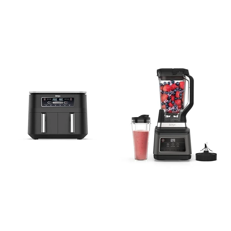 Ninja Foodi Dual Zone Digital Air Fryer, 2 Drawers, 7.6L, 6-in-1, Uses No Oil, Air Fry, Max Crisp & 2-in-1 Blender with 3 Automatic Programs; Blend, Max Blend, Crush, and 4 Manual Settings 2.1L