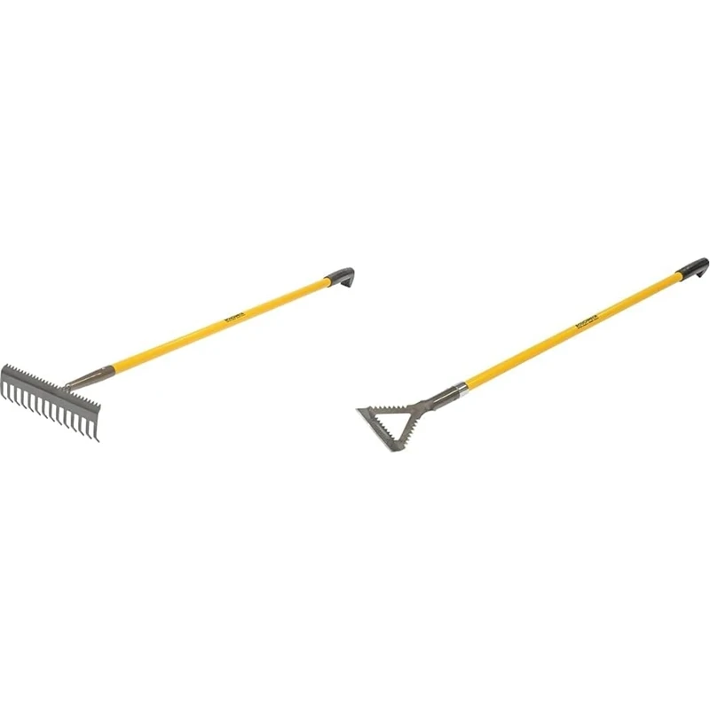 Roughneck Sharp-Edge Soil Rake 350x1500mm/13¾x59", Black- Yellow & Sharp-Edge Dutch Hoe 150x1500mm/6x59", Black-Yellow