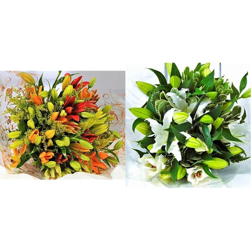 Asiatic Lily Fresh Flowers Delivery Next Day Prime, Send a Luxury Gift Wrapped Bouquet with Handwritten Card & Flowers Delivery Next Day Prime, White Oriental Lily Bouquet Delivered