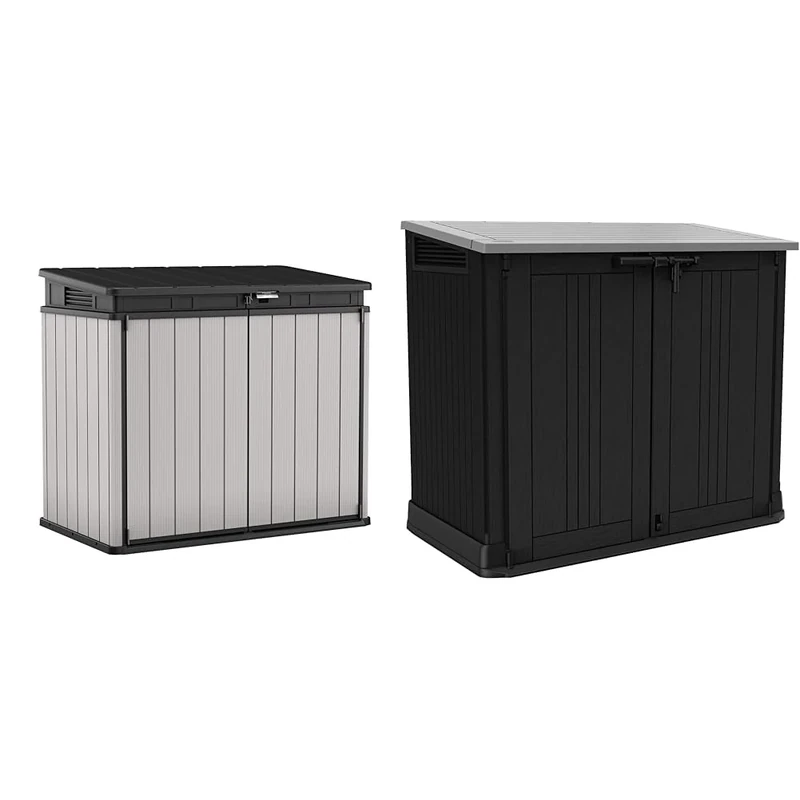 Keter Store It Out Premier XL Outdoor Garden Storage Shed, Grey and Black, 141 x 82 x 123.5 cm & 249319 Store it Out Nova Outdoor Garden Storage Shed, 32 x 71.5 x 113.5 cm, Dark Grey