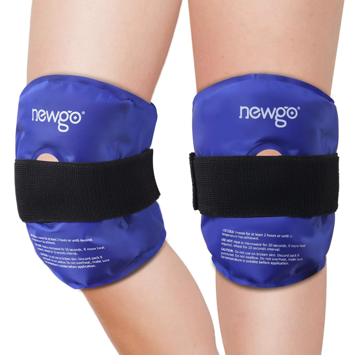 NEWGO Knee Ice Pack Wrap - Reusable Gel Ice Wrap for Leg Injuries, Hot Cold Pack for Post Knee Surgery, Joint Pain, Arthritis, Injuries, Swelling, Meniscus Tear, ACL (Blue-2)