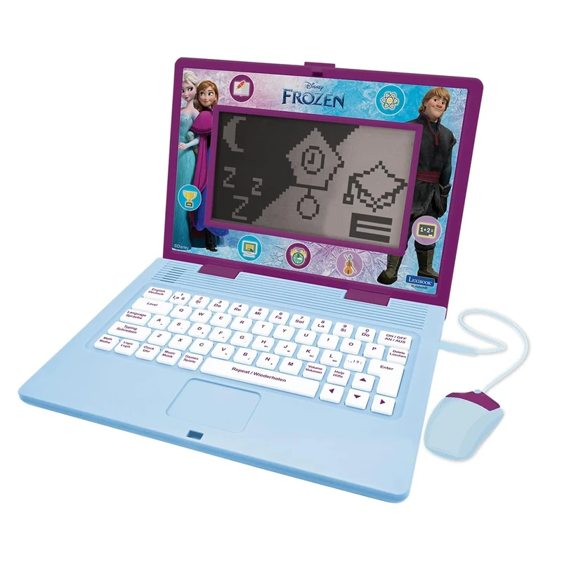 LEXIBOOK, Frozen, Bilingual and Educational Laptop German/English, Toy for Children, 170 Activities to Learn, Play Games and Music, Large Screen, Purple/Blue, JC599FZi3