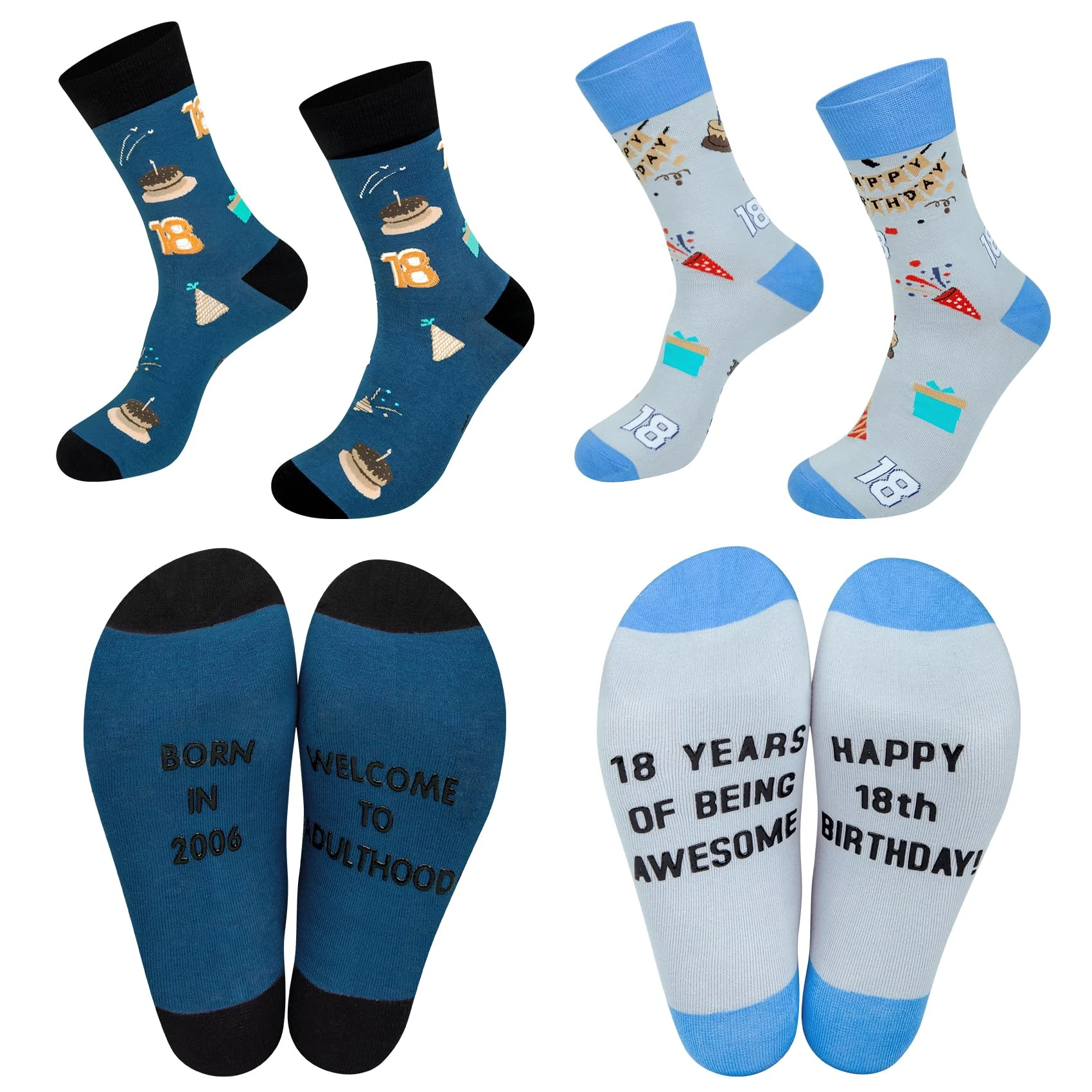 2 pairs Birthday Socks for Boys Calf Socks Gifts for 18 years old Friend/boys/brother Funny Birthday Gifts(Dark gray and dark blue) One size