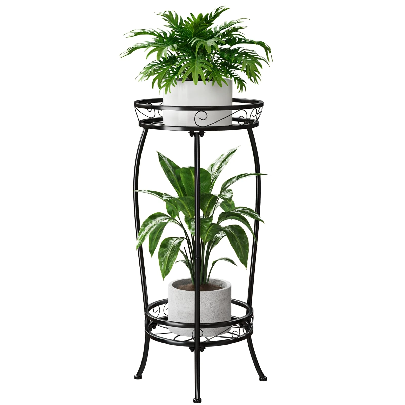 Bamworld Plant Stand Indoor Metal 2 Tier Plant Shelf Black Plant Holder Large Plant Rack for Mutiple Plants Pots for Patio Garden Corner Balcony Living Room
