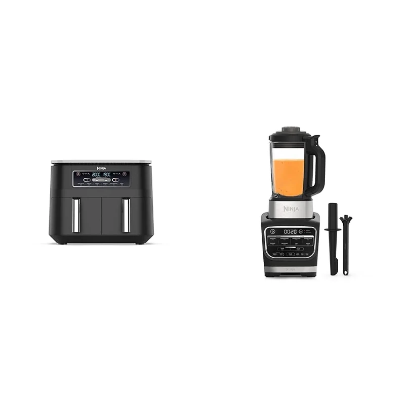 Ninja Foodi Dual Zone Digital Air Fryer, 2 Drawers, 7.6L, 6-in-1, Uses No Oil, Air Fry, Max Crisp & Foodi Blender & Soup Maker, 10 Auto-iQ Programs, 1.7L Glass Jug, Hot & Cold Blender