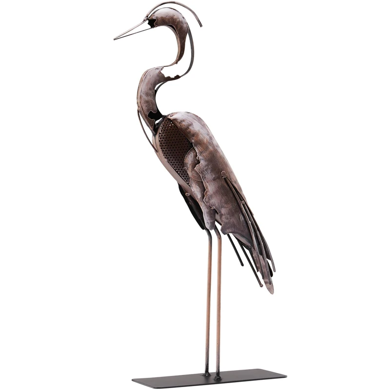 SunBlogs Art Handmade Metal Heron Statue, 100% Hand-painted Bird Figurine Décor, Rustic Handicraft Artwork for Living Room, Bedroom, Office Desktop, Cabinets (Brown)