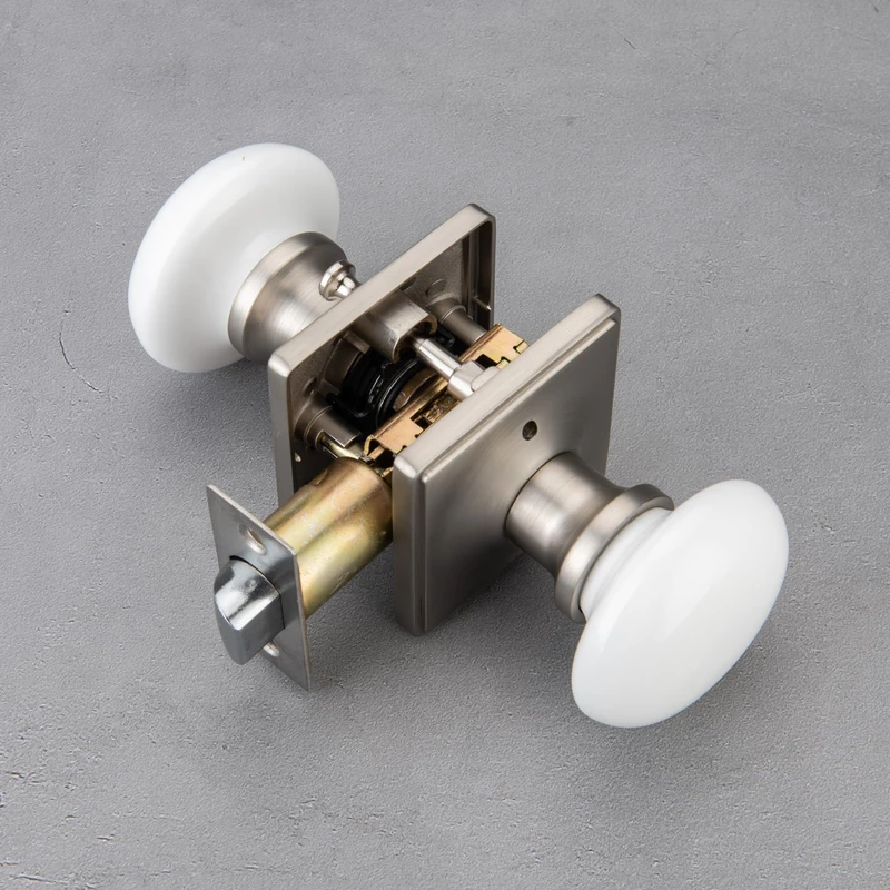 NCL White Door Knobs, Door Knob Interior, Porcelain Square Door Levers, Satin Nickel Privacy Door Handles, Door Locks for Bedroom and Bathroom