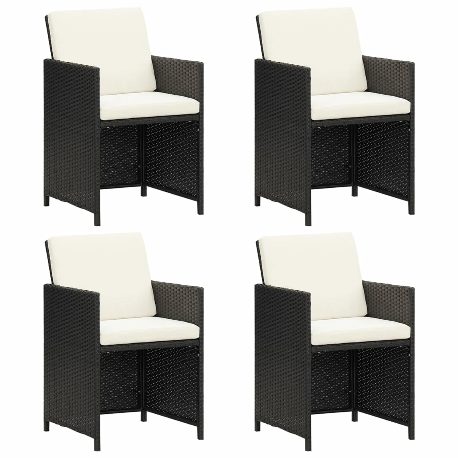 Vopese Garden Dining Chairs with Cushions 4 pcs Black Poly Rattan, Deck Chairs for Outdoor, Garden, Patio, Terrace and Yard, Outdoor Seats Furniture for Home Dining Room