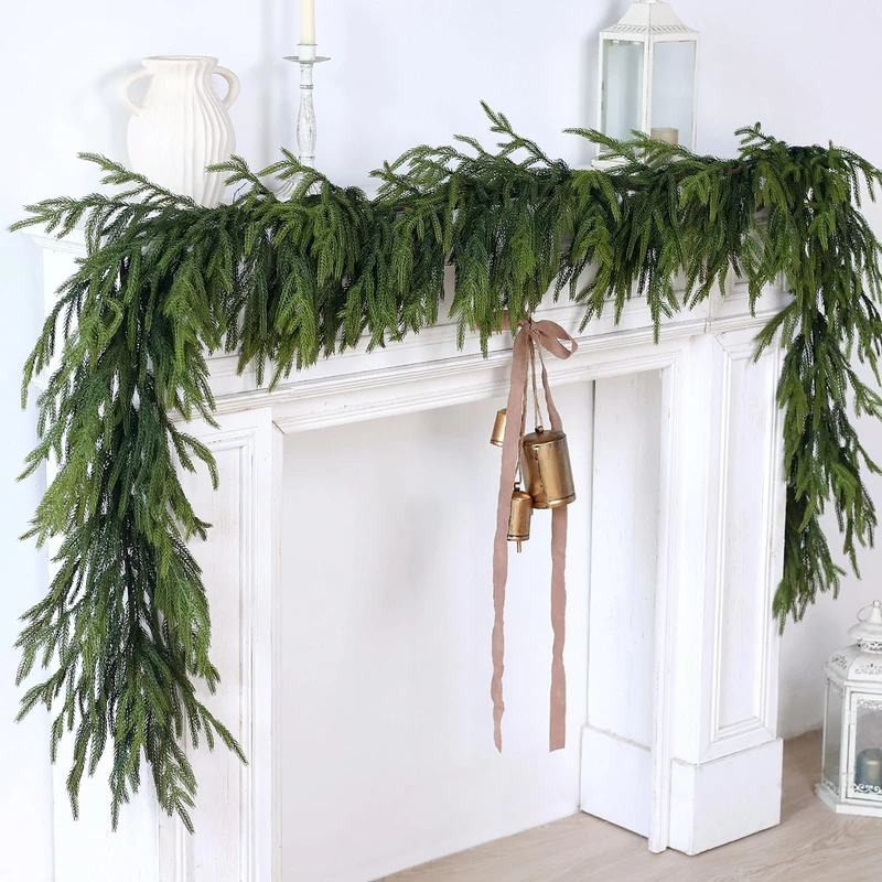 Artificial Christmas Garlands- Real Touch Norfolk Pine Garland Faux Greenery Fake Garland for Holiday, Fireplace, Mantle, Indoor Decor (1 Pcs,6 Feet)