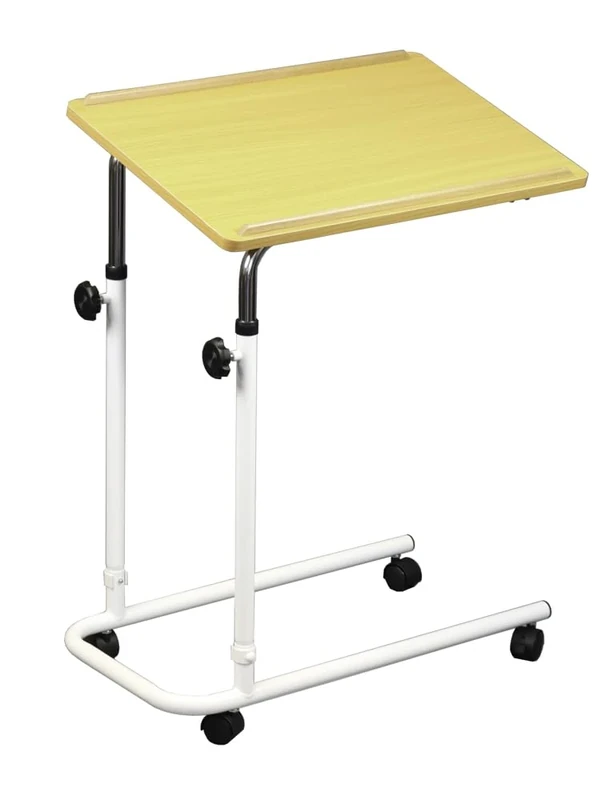 NRS Healthcare Overbed/Overchair table, Tilting & Height Adjustable - Supplied with choice of castor wheels or slider divan feet, Modern Beech Effect