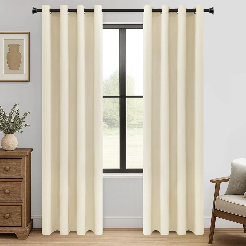MRTREES Blackout Curtains for Bedroom Interior, Elegant Beige Curtains with Rings for Living Room, Cold Insulating Thermal Curtain for Kids, Modern Living Room Curtains, 2 Panels, 140 x 235 cm
