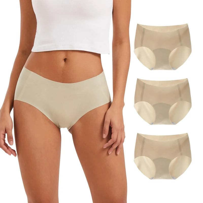 INNERSY Nude Seamless Knickers for Women No Vpl Underwear Microfibre Invisible Pants Pack of 3 (8, Beige)