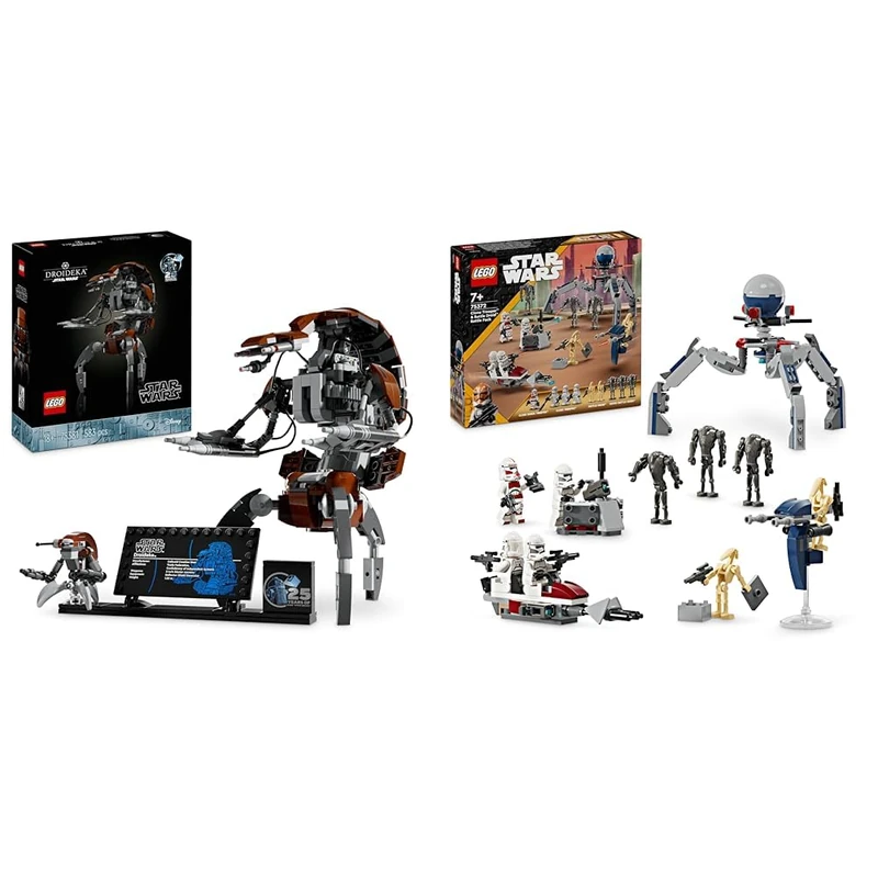 LEGO Star Wars Droideka Set, Collectible Droid Model Kit for Adults to Build, Home Officé Décor & Star Wars Clone Trooper & Battle Droid Battle Pack Building Toys for Kids with Speeder Bike
