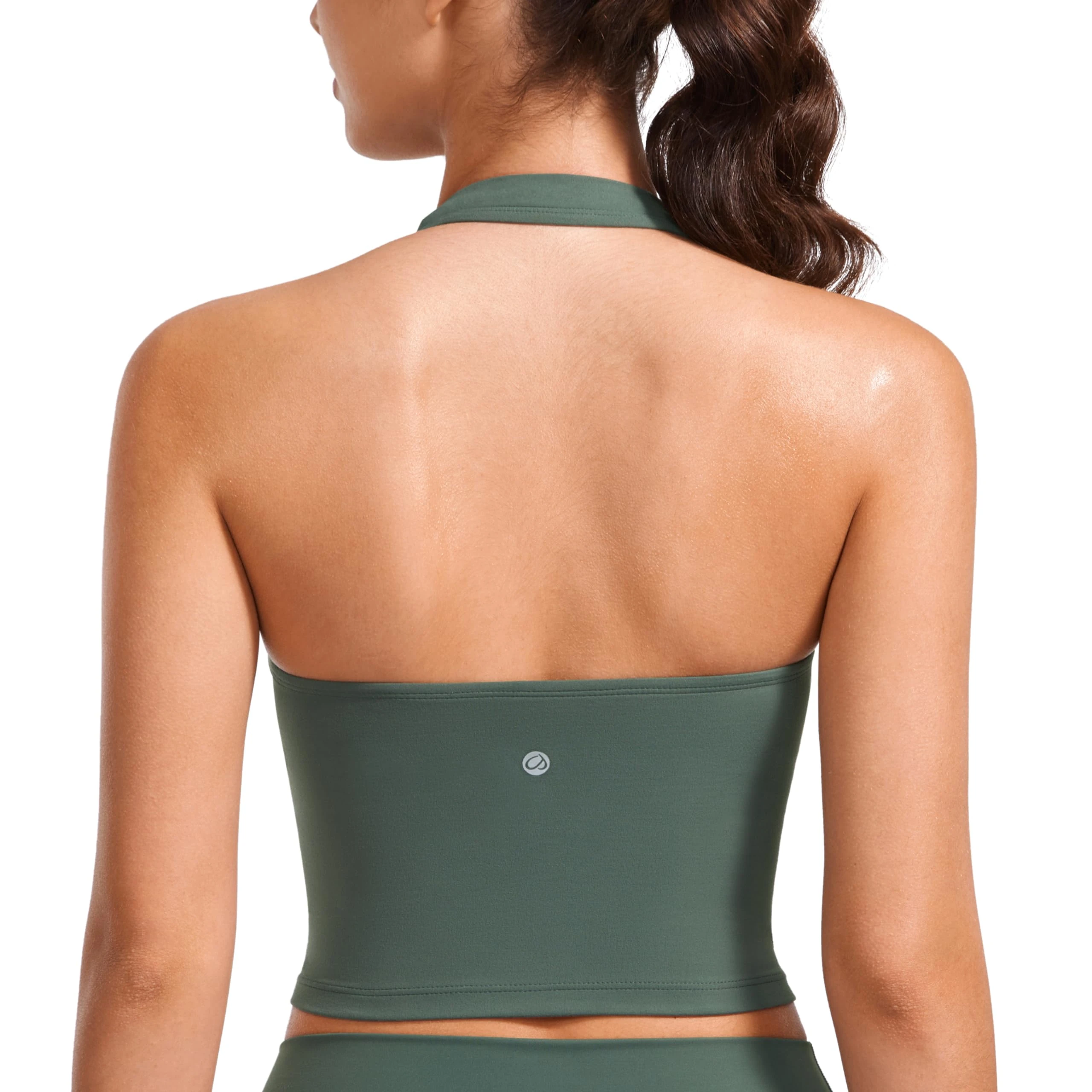 CRZ YOGA Butterluxe Women's Halter Neck Sports Bra Padded Longline Yoga Bras Workout Sport Crop Top with Built in Shelf Bra Dark Forest Green 10