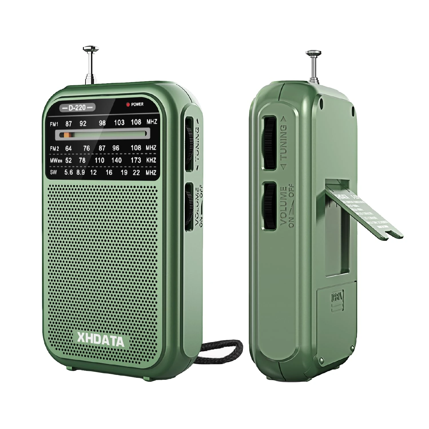 XHDATA D220 Shortwave Radios FM AM Retro Portable Radio Battery Powered Radio (AA), World Receiver with Excellent Reception and Speaker, Suitable for Outdoor, Elderly (Green)